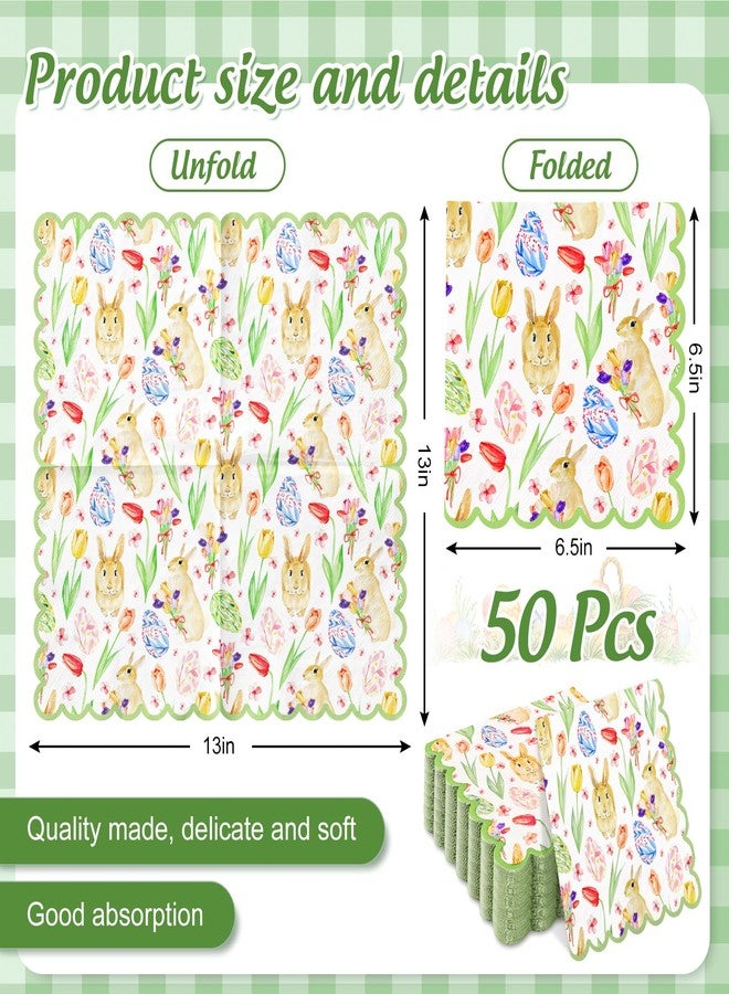 JarThenaAMCS مناديل جارثينا إيه إم سي إس، 50 قطعة، مزينة برسومات أرنب عيد الفصح، مزينة بالزهور والبيض، ورقية، للاستخدام مرة واحدة، مثالية لعشاء وحلويات الربيع، وحفلات استقبال المولود الجديد، وحفلات أعياد الميلاد. - Image 2